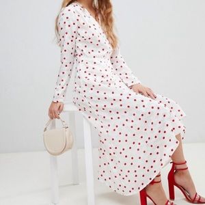 NWT ASOS white & red polka dot midi dress